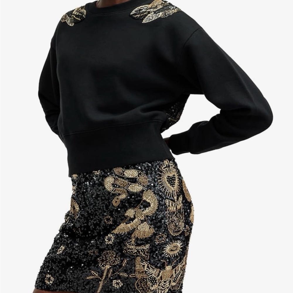 NWT AllSaints Black Embellished Wing Sweatshirt Medium
